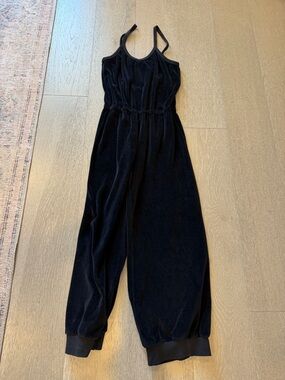 Suzi Kondi Black Velvet Elastic-Waist Jumpsuit with Cuffed Ankles